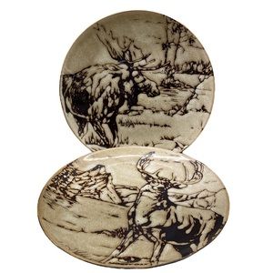 4 Mossy Oak Animal Print Salad Plates - 1 Bear, 1 Deer & 2 Moose